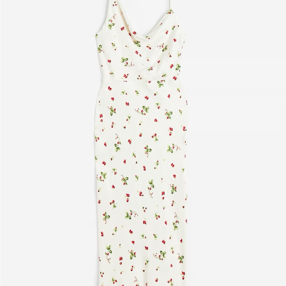 NWT H&M Asymmetric Satin Dress with Strawberry Pattern Size S